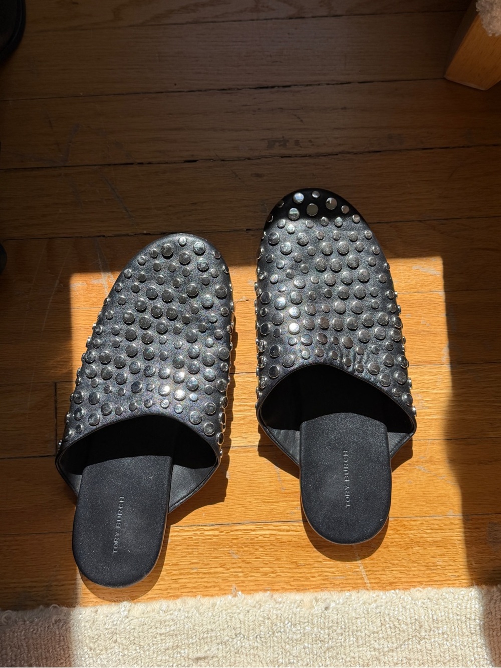 Tory Burch Black Studded Leather Slide Mules